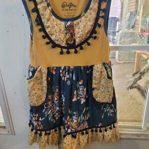 Floral Kids Dress - Mustard and Navy Size 2-3T